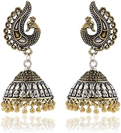 AHUTI ACCESSORIES German silver Plated Oxidised two tone Jhumkas Earrings for WomenEAH007)