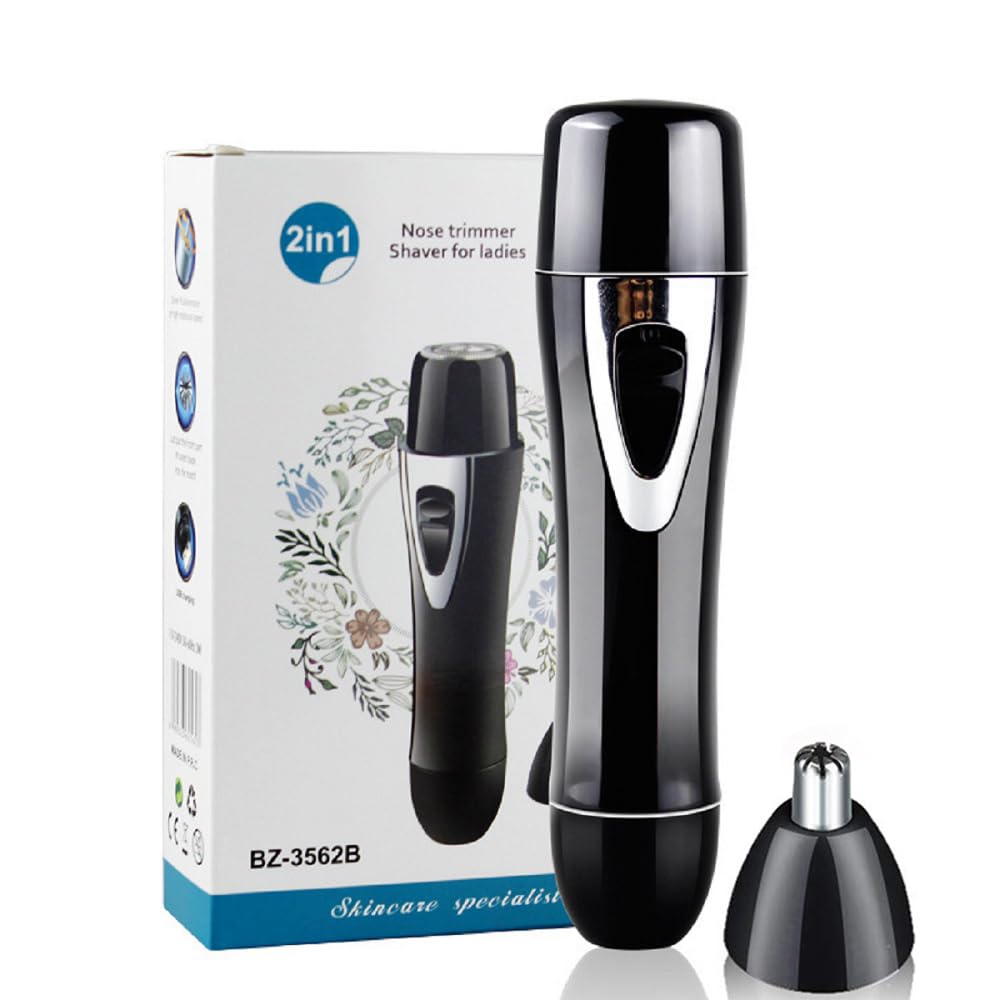 2 in 1 Women Electric Shaver, Painless Facial Hair Remover Rechargeable Nose Hair Trimmer Waterproof Lady Shaver Bikini Trimmer for Body, Face, Bikini Area Use