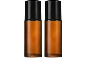 2 Pack Brown 50ml + 30ml Glass Roller Bottles, Amber Refillable Roll-On Containers for Essential Oils, Perfume, Deodorant & F