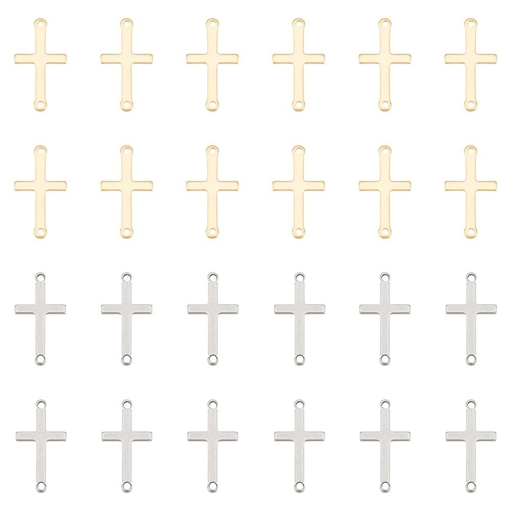 UNICRAFTALE 60Pcs 2 Colors Stainless Steel Cross Connector Charms Links Easter Theme Crucifix Cross Charms Double Hole Sideways Cross Links Pendants for Easter Gifts Bracelet Necklace Jewelry Making