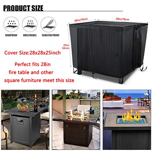 POMER Fire Pit Cover, 28inch Square Gas Firepit Table Covers for