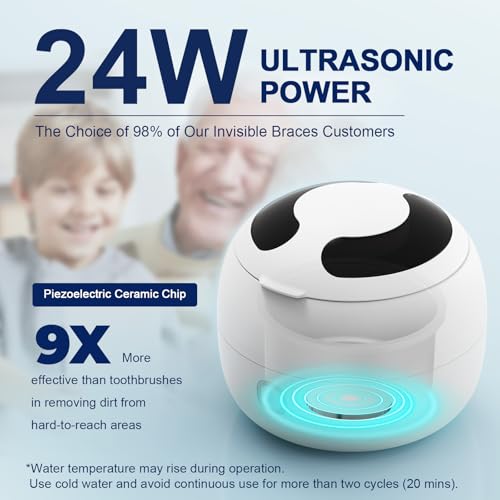 Ultrasonic Retainer Cleaner, ZYREX 45kHz Retainer Cleaner Machine, 24W Ultrasonic Cleaner with 4 Modes for Dentures, Night Guards, Mouth Guards, Toothbrush Heads, Jewelry, 200ML Portable (white)