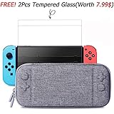 MayBest Slim Case for Nintendo Switch with 2pcs Glass Screen Protectors- Protective Hard Portable Travel Carry Case Shell Pouch with 10 Game Cartridges for Nintendo Switch Console & Accessories