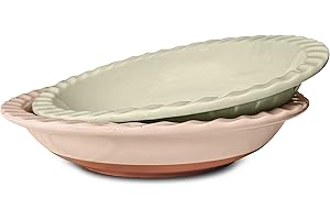 MORA CERAMICS HIT PAUSE Mora Ceramics Classic 9 Inch Round Pie Pans Set of 2 - Dishwasher and Oven Safe, Shallow Pans for Baking Apple/Pumpkin Pies, Quiche, Rolls, etc.