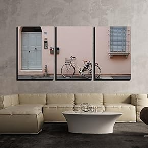 3 Piece Canvas Wall Art - a Vintage Bicycle on The Street - Modern Home Art Stretched and Framed Ready to Hang - 16"x24"x3 Panels