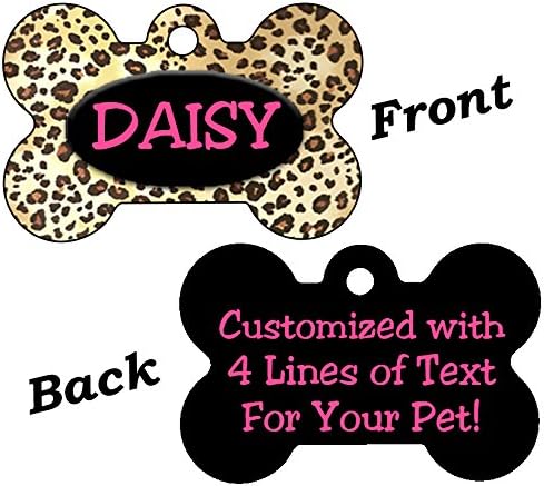 Double Sided Leopard Print Pet Id Dog Tags Personalized With 4 Lines of Text (Black)