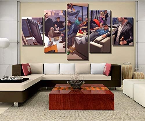 MIYCOLOR 5 Piece Canvas Art Gta V Characters Game Cuadros Decoracion Paintings On Canvas Wall Art For Home Decorations Wall Decor Artwork,30X40 30X60 30X80