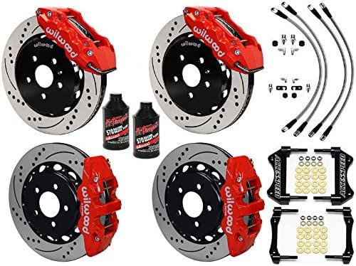 WILWOOD CORVETTE 14 FRONT & REAR BIG BRAKE KIT WITH FREE SS BRAKE LINES & BRAKE FLUID, AERO6 FRONT AERO4 REAR, RED CALIPERS, DRILLED ROTORS, 2005 2006 2007 2008 2009 2010 2011 2012 2013 CORVETTE