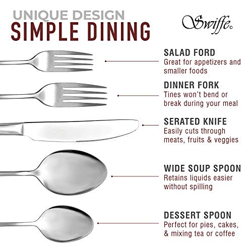 20 Piece 18/10 Stainless Steel Silverware Set - Multipurpose Flatware Utensils for Party, Wedding, Restaurant, Home Dining, Elegant Mirror Finish - Durable, Dishwasher Safe - Service for 4 - by Swiffe - Thumbnail 2