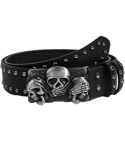 XZQTIVE Unisex Belt Skulls and Rhinestones Punk Rock Goth HNZVWH Studded Rhinestone Y2k Belt With Skull Buckle Gothic  main image 3
