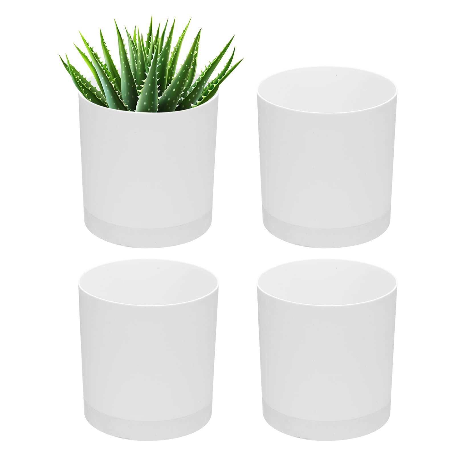 PATIKIL 6 Inch/15cm Plastic Plant Pots, 4 Pack Small Flower Pot Planters with Drainage Holes and Saucer for Home Decor Indoor Plants, White