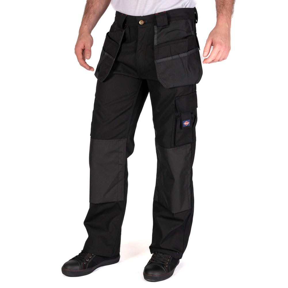 Lee Cooper Workwear LCPNT216 Mens Multi Pocket with Knee Pad Pockets Fixed Holster Work Cargo Trouser,Black,38W/33L