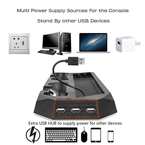 PS4 Slim / PS4 Pro Vertical Stand Charger with Cooling Fans Dual Controllers Charging Station, USB HUB for Sony PlayStation 4 Slim / Pro Game Console Dualshock4 BEDEE Upgraded ( Not for Regular PS4)