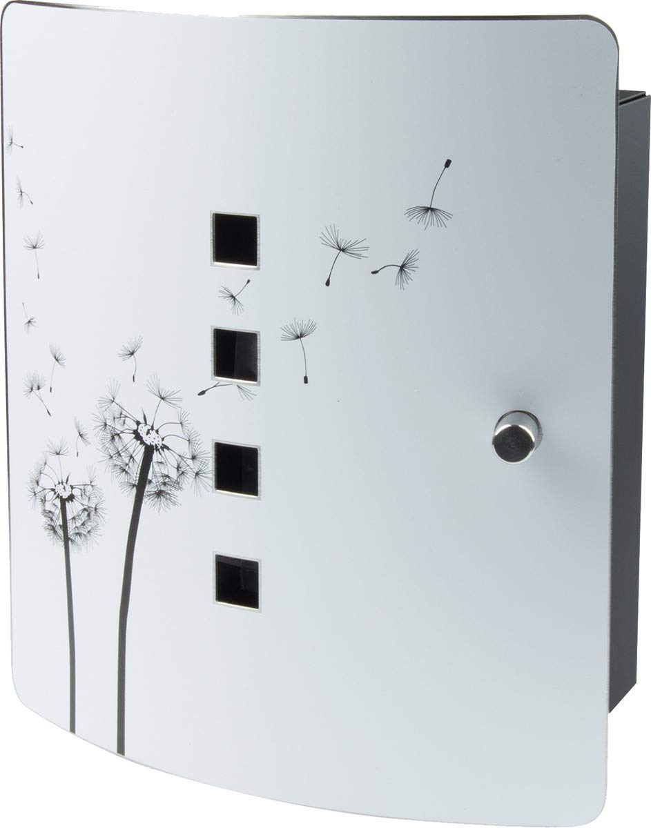 Burg-Wächter Stainless Steel Door Wall Key Box with 10 Hooks Practical Magnetic Closure Printed Dandelion, 240 mm 6204/10 Ni