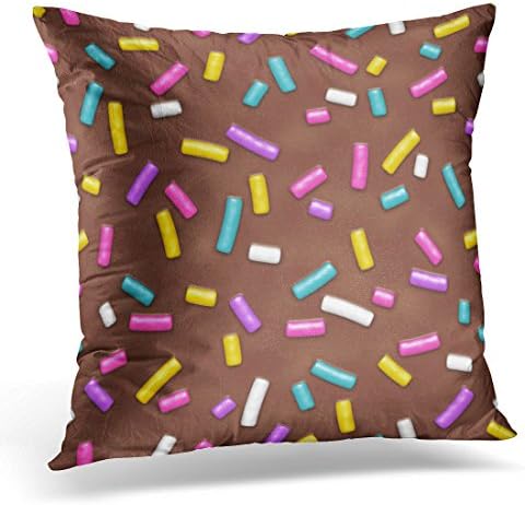 UPOOS Throw Pillow Cover Pink Cake of Chocolate Donut Glaze with Many Sprinkles Made Gradient Meshes Design for Purple Candy Food Decorative Pillow Case Home Decor Square 16x16 Inches Pillowcase