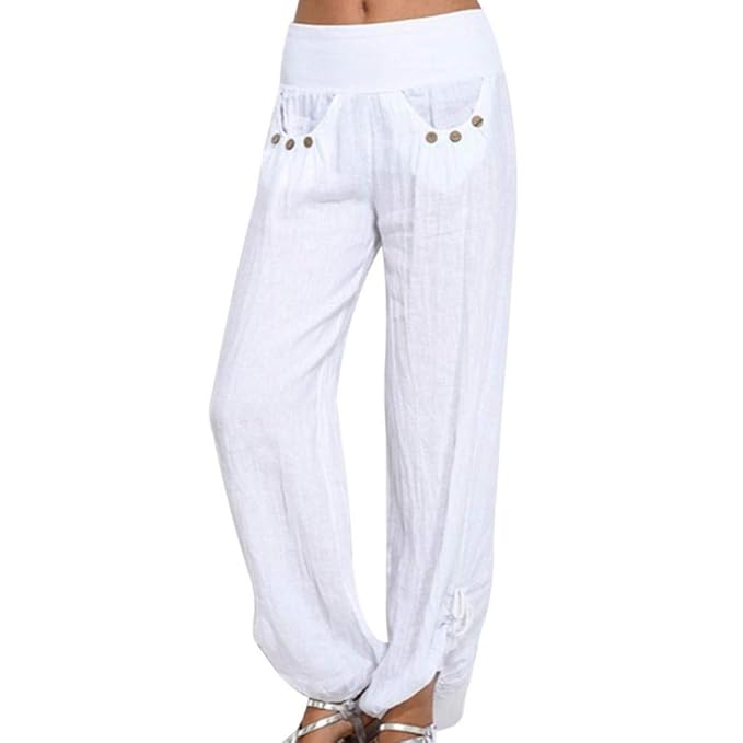 Luckycat Damen Hosen Lang Chino Einfarbig Sommerhose Pumphose Haremshose Aladinhose Pluderhose Baggy Harem Stil Strandhose Ho