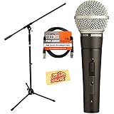 Shure SM58S On/Off-Switch Vocal Microphone Bundle with Boom Stand, XLR Cable, and Austin Bazaar Polishing Cloth