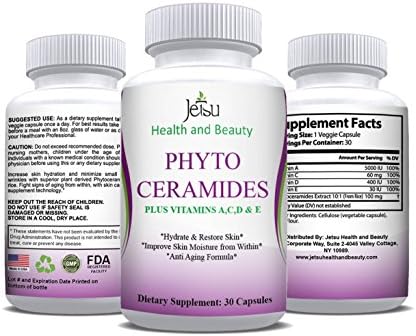 Phytoceramide Capsules Plus Hair Skin & Nail Complex Vitamins A,C,D & E for Skin Repair & Rejuvenation. Anti Aging Natural Phytoceramides for Reduced Fine Lines & Wrinkles. 30 Capsules