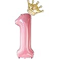40 Inch Pink Crown Number 1 Balloons Set, 1st Birthday Balloons for Girls, Childrens 1st Birthday Party Decorations. (1)
