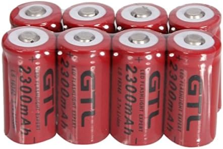 8pcs GTL 16340 3.7V 2300mAh Rechargeable Lithium Batteries Red