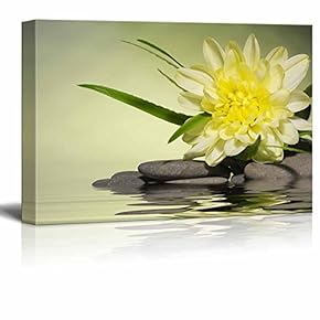 Yellow Flower and Smooth Stones Spa Beauty Wellness Concept Retro Style - Canvas Art Wall Art - 12" x 18"