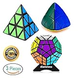 Speed Cube | 3x3 Pyraminx Megaminx Mastermorphix Pyramorphix Triangle Cube Puzzle Pack | Magic Cube Set with Cube Stand | Black