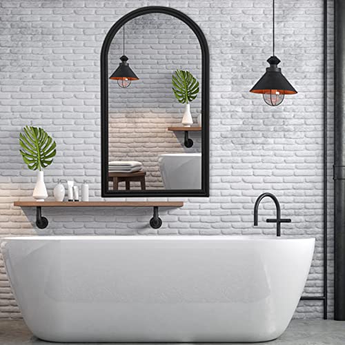 POZINO Arched Wall Mirror, Black Arch Mirror Decor, Bathroom Mirrors for Wall, Mantel Decorative Mirror, Wall Mounted Mirror with Aluminum Alloy Frame for Bedroom Living Room Entryway, 43.3x23.6 Inch