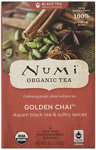 Numi Organic Tea Golden Chai, Spiced Full Leaf Black Tea, 18 Count Tea Bag, 1.65 oz