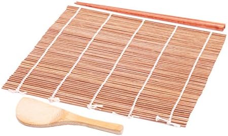 Bamboo Sushi Making Kit Sets Sushi Kit with 1 Sushi Rolling Mat Mold-Resistant 1 Rice Paddle and 1 Pair Chopsticks Reusable – Eco Friendly Sushi Maker Complete Sushi Rolling Mat for Beginners and Chef