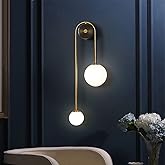 AMARTIZ Modern Gold Wall Sconce Mid Century Gold Wall Lamp U-Shape Linear Wall Light with Milk Glass Shade Wall Lamp for Beds