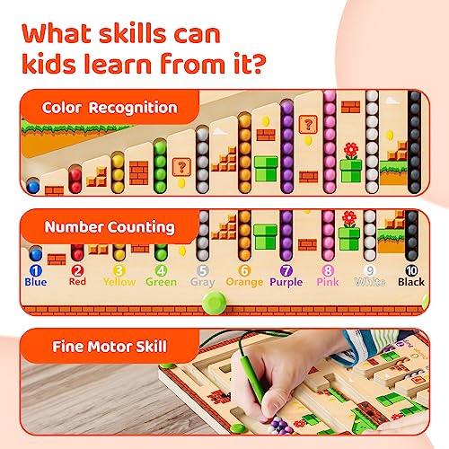 thumbnail image 2 of Magnetic Color & Number Maze - Montessori Wooden Toy For 3-5 Year Olds, Educational Counting Game 2 of 11