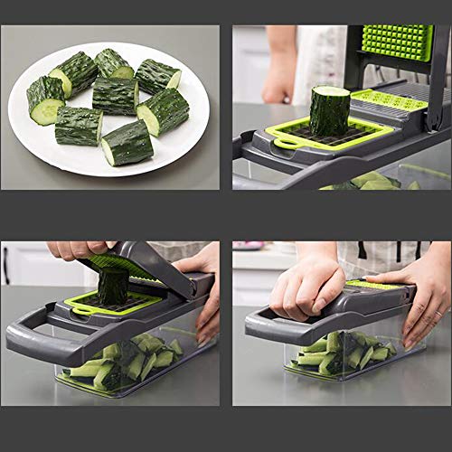 QELEG Kitchen Vegetable Chopper with Scissors, Pro Mandoline Slicer with Container, 8 in 1 onion chopper slicer dicer for Carrots, Cabbage, Potato, Garlic, Tomato, Fruit, Salad