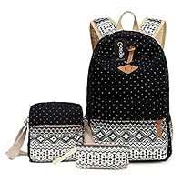 ABage School Bag 3 Backpack Set Student Bookbag with Shoulder Bag and Pencil Case for Teen Girls and Boys, Black