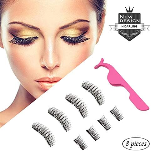 Magnetic Eyelashes HIDARLING Reusable 3D Magnetic False Eyelashes with Tweezers Set (2 pairs 8 pieces)