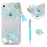 MOLLYCOOCLE iPhone 7 Glitter Case, Handmade Glitter Bling Case with Clear Transparent Silicone TPU Bumper Protective Cover Case for iPhone 8 Girls Women - Summer Ocean Shell Style