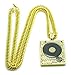 Xusamss Hip Hop DJ 18K Gold Plated Crystal Phonograph Tag Pendant Necklace with Chain