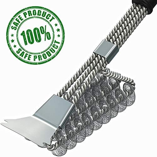 Grill Brush โ BBQ Brush โ BBQ Grill Cleaning Brush with Scraper โ Grill Cleaner โ Safe Bristle Free Barbecue Grill Brush for Porcelain Propane Electric Infrared Stainless Steel Gas Iron