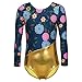 One-piece Gymnastics Leotard Long Sleeves Floral Printed Gold Dance Unitards for Little Girl, Gold, 140(7-8Y)