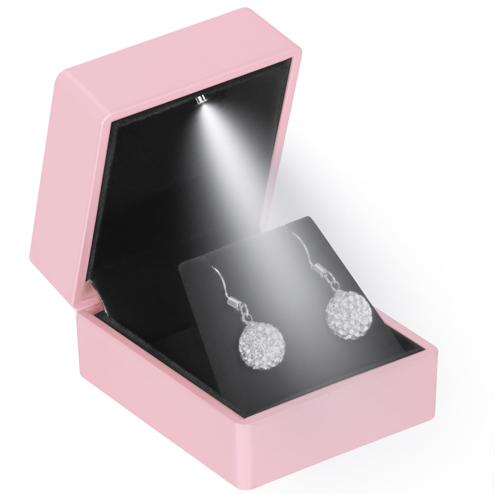 Photo 1 of LED Stud Earring Jewelry Gift Box for Proposal, Wedding, Engagement?Birthday Luxury Jewelry Gift Box with LED Light, Jewellry Display Box (Pink)