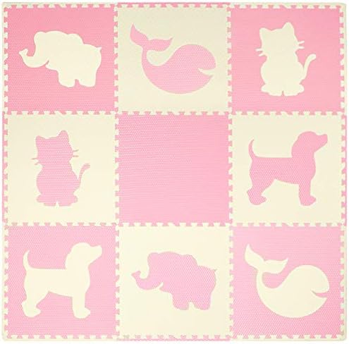 Weizzer Toys Extra Large Textured Jumbo Size 73" x 73" Puzzle Play Mat EVA Foam Non-Toxic Waterproof Interlocking Tiles Exercise & Learn Modern Style - Pink/White