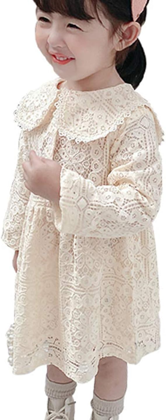 Amazon Co Jp 21春のガールズ無地スクエアネックレースワンピースキッズベビー長袖プリンセスドレスキッズスカート 服 ファッション小物