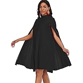 AOMEI Women's Stand Collar Pleated Cape Sleeve Loose Knee Length Dress Plus Size