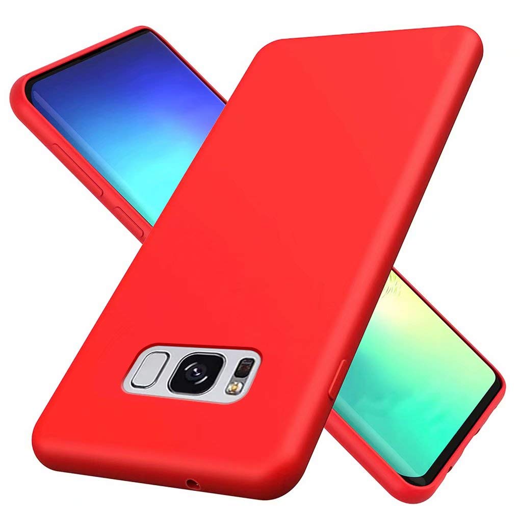 NiaCoCo Compatible with Samsung Galaxy S8 Plus Ultra-thin Shockproof Liquid Silicone Case Soft Rubber Gel Protective Cover Anti-Scratch (Red) — image 1