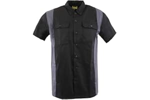 Biker Clothing Co. Mens Mdm11674.01 Men’s Two-Tone Black and Grey Short Sleeve Motorcycle Mechanic Shirt