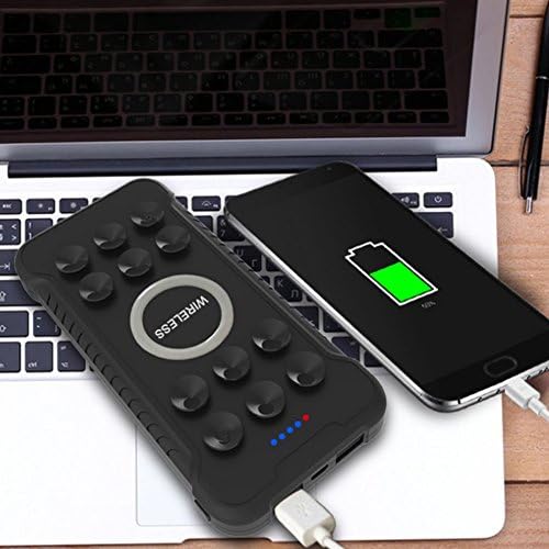 ZHRUYY Apple 8/8P/X Wireless Charging Mobile Power, Samsung Note5/8 Cell Phone Power Bank, 8000 Mah, High Capacity QI Fast Charging, Sucker USB Output, Portable,Black