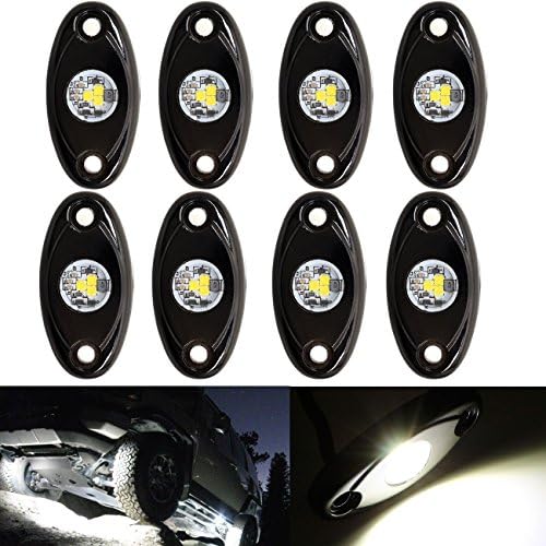 LED Rock Light White Offroad JEEP ATV SUV Truck Boat Underbody Glow Trail Rig Lamp Waterproof (8PCS,White)