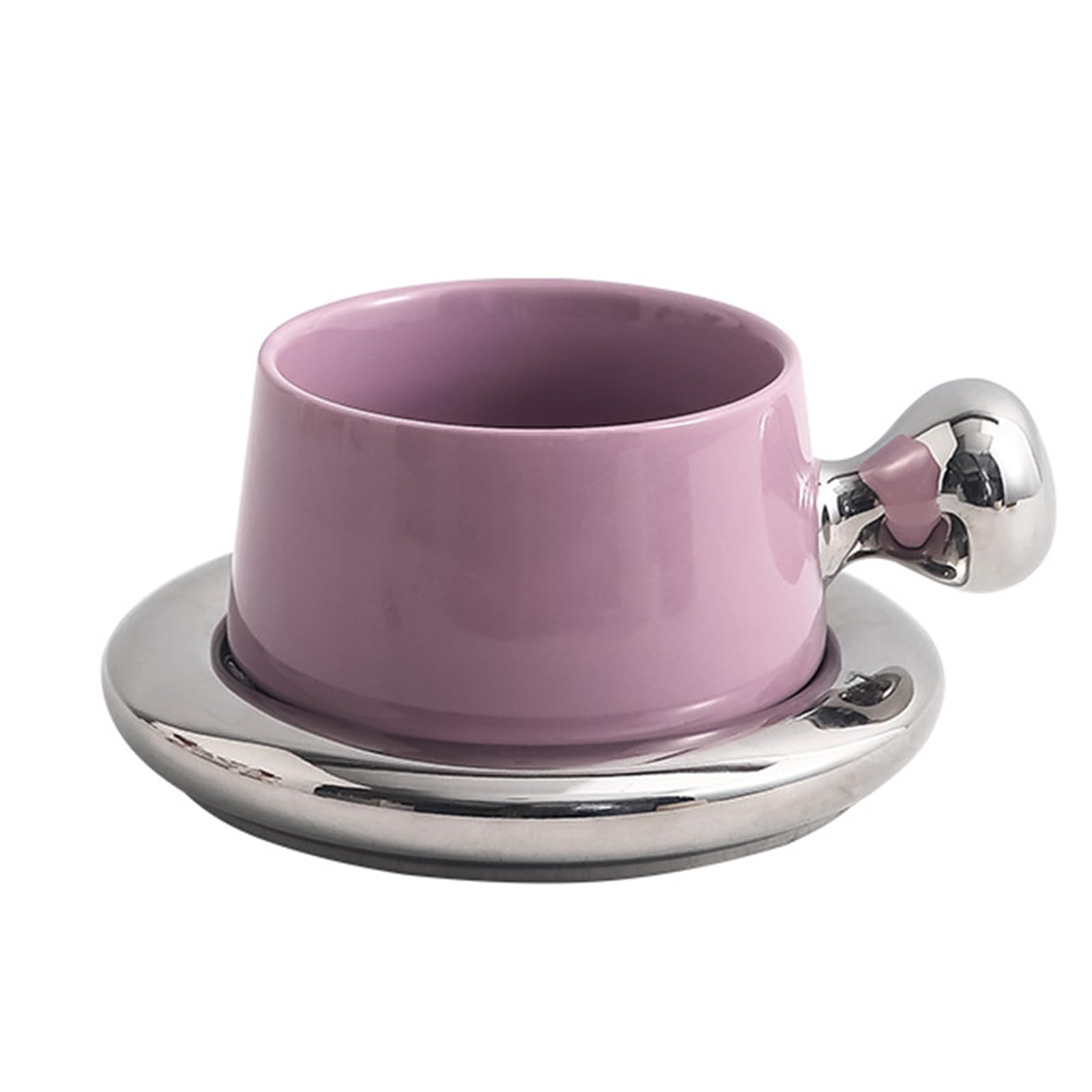 soulnioi Ceramic Coffee Mug 260ml Cute Cup with Coaster,Tea Latte Cup with Handle for Office and Home, Gifts for Women Girls (Silver Purple)