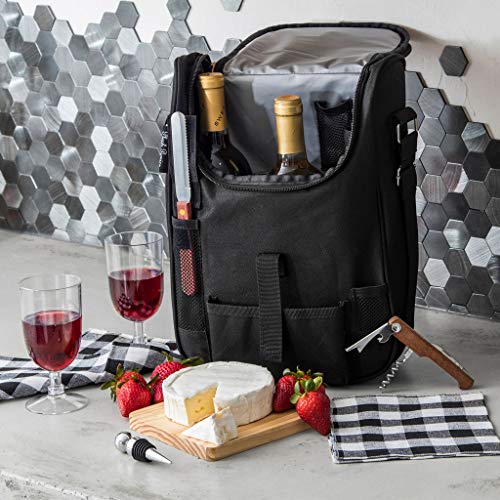 Insulated Travel Wine Tote Bag Portable 2 Bottle Wine and Cheese