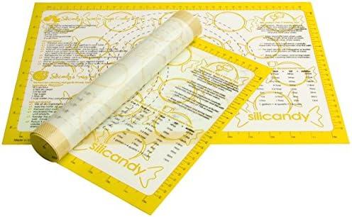 NonStick Silicone Baking Mats - 2 pc Set - Silicandy Rectangular Mats with Fiberglass are Great for Cooking with Kids – Kitchen Tool Includes Measurements, Recipes &amp; More Printed Directly on Mat! [Orange]