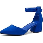 Shoe Land Closed Toe Heels for Women – 2.25 Inch Low Block Pumps for Office | Pointed Toe Chunky Dress Heels with Ankle Strap | Comfy Womens Business Casual Shoes
